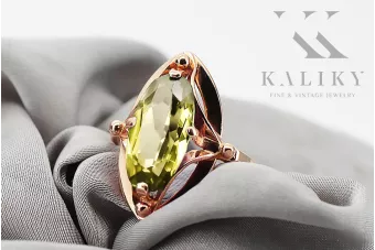 Anillo Vintage Peridoto amarillo Oro rosa antiguo original de 14k vrc047r